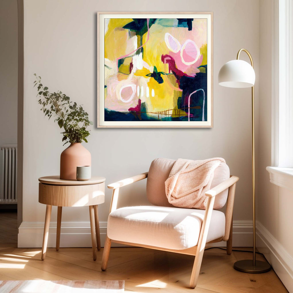 Floral painting with blush pink chair